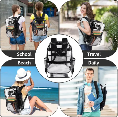 Vista 7 de Mochila transparente, mochila transparente para la escuela, mochila transparente de PVC resistente, con material de plástico de PVC resistente al