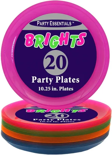 Vista 7 de Party Essentials Platos de plástico duro para fiesta/cena de 10.25 pulgadas, neón surtidos, 20