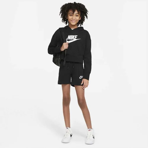 Vista 7 de Nike NSW Club French Terry Shorts para niña (niños pequeñosniños grandes) NegroBlanco LG (14 niños grandes), NegroBlanco, Grande