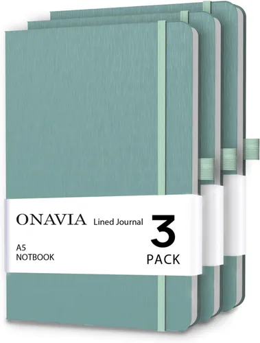 Vista 16 de ONAVIA Cuaderno rayado A5, cuaderno de notas con rayas universitarias de 7mm, diario para escribir, trabajo, escuela, viajes y toma de notas, tapa
