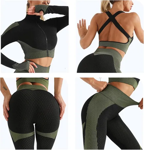 Vista 3 de Ropa de yoga de secado rápido de tallas grandes para mujer, ropa de fitness de manga larga, tops de ejercicio, fitness, yoga y entrenamiento