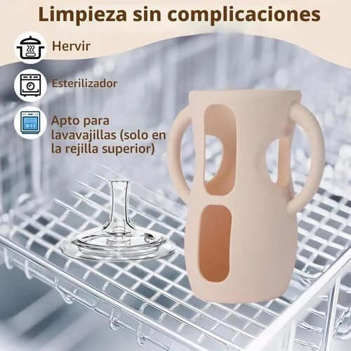 Vista 6 de Kit de Conversión de Vaso con Pajita con Fundas de Silicona para Biberón de Vidrio Natural Avent de 8oz, Kit de Transición de Vasos Entrenadores