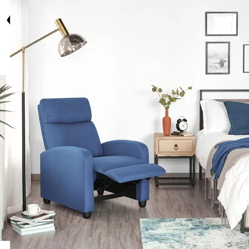 Vista 2 de Yaheetech Asiento de cine en casa Silla reclinable de tela moderna individual sala de estar sofá reclinable con bolsillo, resorte azul claro