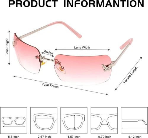 Vista 3 de Gafas de sol rectangulares Y2k para mujer, gafas de sol modernas sin montura retro cuadradas vintage