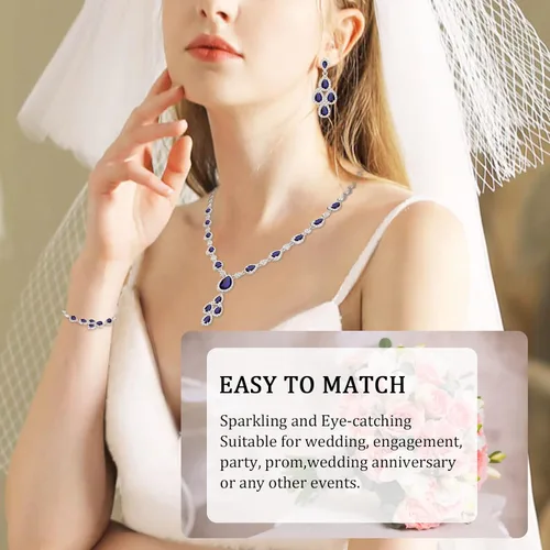Vista 3 de Wedding Jewelry Set for Bride Bridal Jewelry Set for Wedding Cubic Zirconia Necklace Earrings Bracelet Sets for Bride Silver Jewelry Set for Women