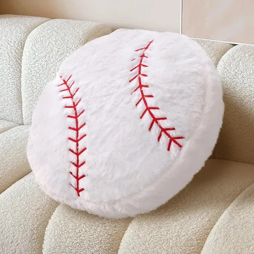 Vista 13 de Paquete de 2 almohadas de béisbol de felpa, suaves y esponjosas redondas con forma de béisbol para habitación de niños, decoración de sofá y cama