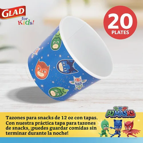 Vista 2 de Glad Cuencos de papel para aperitivos con tapas para niños, diseño espacial, resistentes, desechables para microondas con tapas para sopa o helado