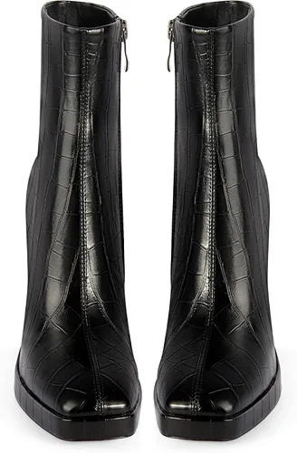 Vista 6 de ANN CREEK Botines de tacón grueso para mujer, con cremallera lateral, punta cuadrada, tacón alto, botas casuales