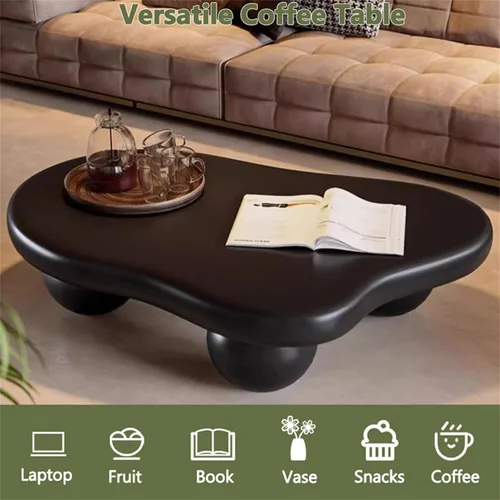 Vista 4 de Mesa de Centro Cloud para Sala de Estar con Esquinas Redondeadas, Mesa Central de Estilo Moderno con 3 Patas en Forma de Pelota, Mesa de Té