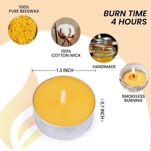 Vista 2 de Paquete de 9 velas de cera de abeja pura en vasos de aluminio, 4-5 horas de tiempo de combustión, mecha de algodón sin plomo, velas naturales sin