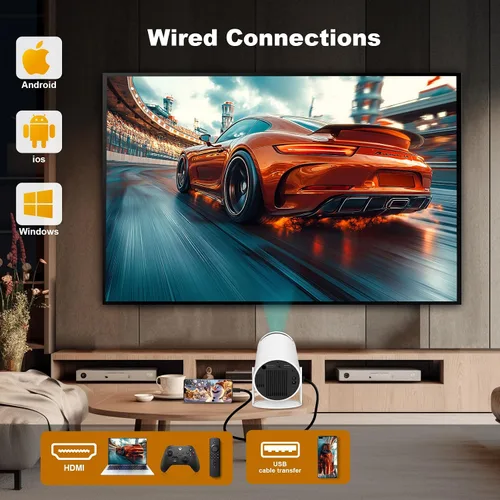 Vista 10 de Mini proyector, proyector portátil HY300 PRO, compatible con 4K 1080P con doble banda WIFI6 5G inalámbrico 5.2 Bluetooth Android 13, rotación