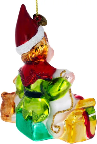 Vista 3 de Adorno navideño de cristal de elfo y ciervo
