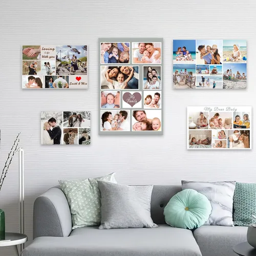 Vista 4 de DOARTDO Lienzo fotográfico personalizado con 4 collage de fotos múltiples, arte de pared personalizado para familia, niños, bebés, mascotas, marco