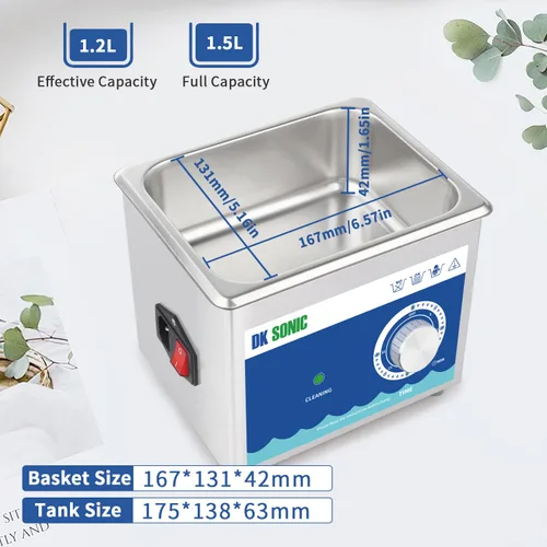 Vista 5 de DK SONIC Limpiador Ultrasónico, 1.5L 60W Limpiador Ultrasónico de Joyería de Acero Inoxidable con Cesta de Limpieza, Temporizador Mecánico