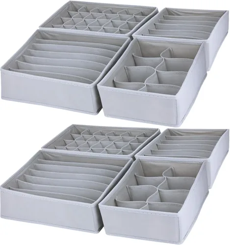 Vista 10 de Organizador de cajones de aparador, paquete de 8 unidades, ropa interior, calcetines, separadores de cajones beige, gris, plegable, organizador