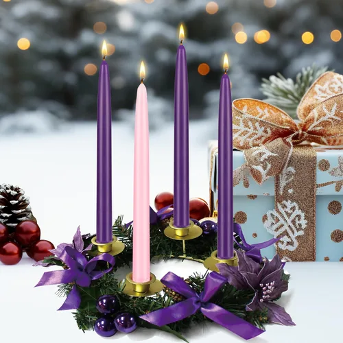 Vista 5 de Mega Candles Juego de 4 velas de adviento de Navidad sin perfume, velas autoajustables con núcleo de color sumergido a mano de 10 pulgadas x 7/8