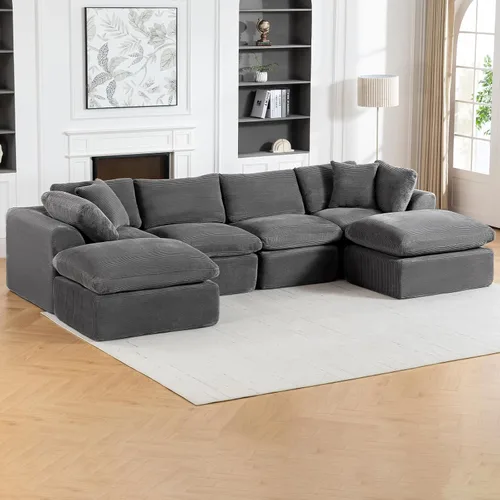Vista 14 de Sofás de nube beige para sala de estar, sofá deshuesado de 3 plazas, sofá modular seccional, no requiere montaje, tapizado de chenilla, moderno