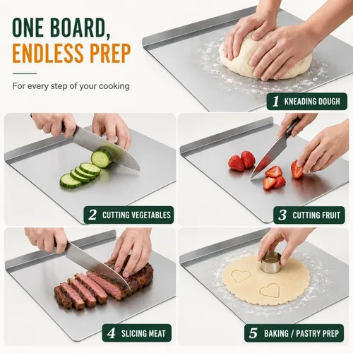 Vista 5 de Tabla de cortar de acero inoxidable con labio, tabla de cortar de metal de 15 x 11 pulgadas para encimera de cocina, tabla de preparación