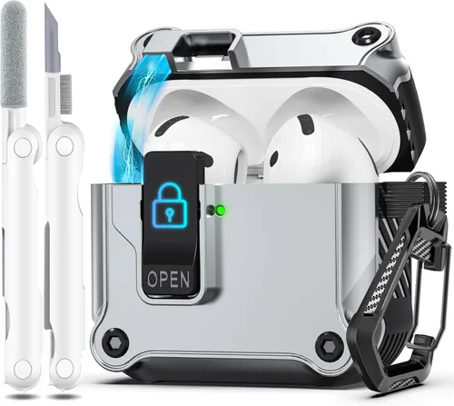 Vista 65 de R-fun Funda de carga compatible con AirPods de 2ª generación 2019, 1ª generación 2016, protección completa contra caídas, tapa desplegable
