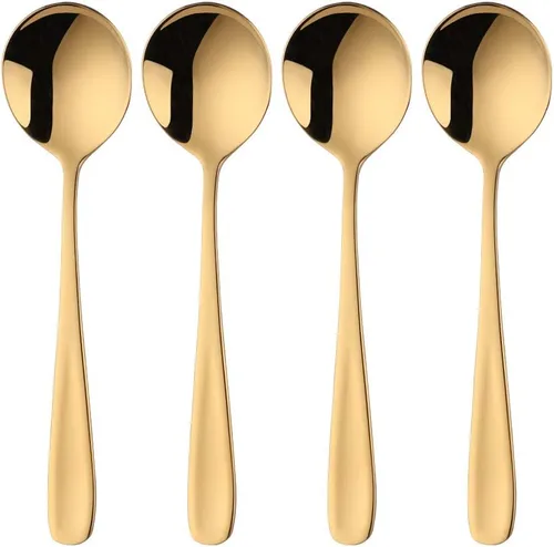 Vista 7 de Baikai - Cucharas de sopa de 7 pulgadas, cucharas de caldo con acabado de acero inoxidable 18/10, juego de 6 cucharas de cena (rojo mágico)