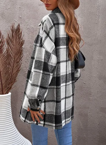 Vista 2 de SHEWIN - Camisas de franela, de manga larga, a cuadros, con solapa y botones para mujer