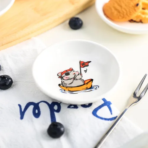 Vista 4 de SOCOSY Platos de cerámica súper lindos con animales de dibujos animados, platos de condimentos, pequeños tazones para alimentación de gatos, perros