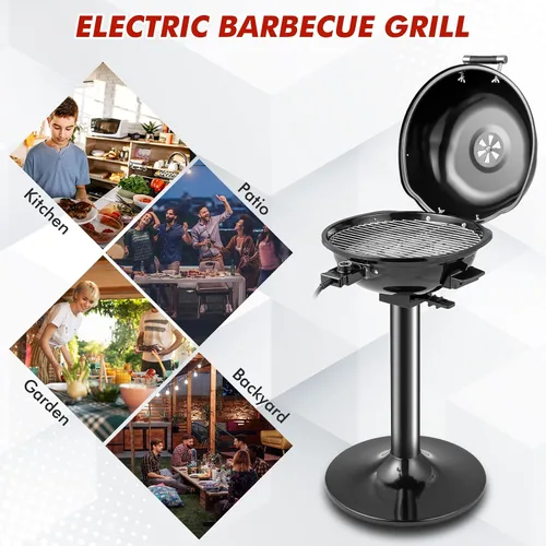 Vista 4 de HAPPYGRILL Parrilla eléctrica al aire libre, barbacoa de 1600 W, 15 porciones para uso en interiores y exteriores, soporte portátil para cocinar