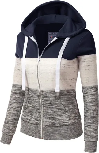 Vista 2 de DOUBLJU - Chaqueta ligera y delgada con capucha y cierre de cremallera para mujer, disponible en talla extragrande