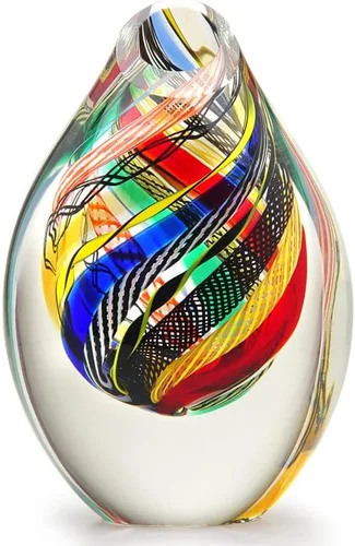 Vista 11 de Ca D Oro - Florero de cristal con bastones azules y verdes, soplado a mano, estilo Murano, modelo bajo