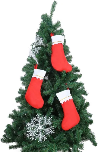 Vista 4 de CCINEE 12 medias de Navidad de fieltro rojo de 15 pulgadas para decoración de Navidad