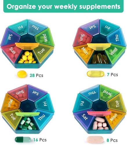 Vista 3 de Organizador de pastillas para 7 días, paquete de 2 organizadores semanales de píldoras, organizador de píldoras de bolsillo, pastillero semanal