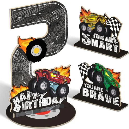 Vista 16 de Juego de 3 piezas de dinosaurios con signo de número de 2º cumpleaños, decoración de mesa de dinosaurios para niños y niños de 2º cumpleaños