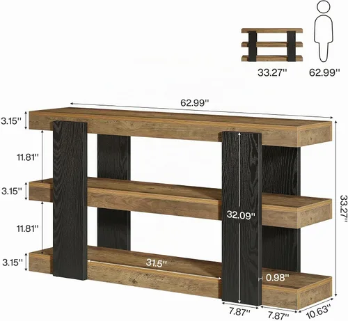 Vista 2 de Tribesigns Mesa consola de 63 pulgadas de largo, mesa de entrada de 3 niveles con almacenamiento, mesas de madera de granja detrás del sofá