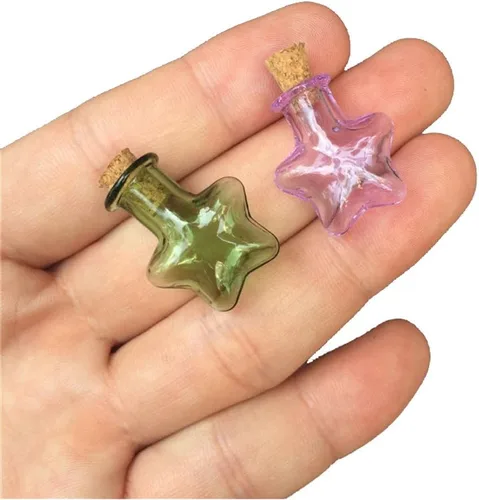 Vista 5 de Mini botellas de corcho de vidrio de color diminuto, frasco de estrella de cinco puntas, colgantes para bricolaje, manualidades, proyectos