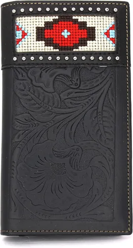 Vista 10 de Billetera de chequera plegable con pelo de vaca o bordado de tela cartera 0201 BR 0201 Bordado Marrón