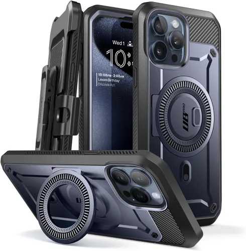 Vista 8 de SUPCASE Funda para iPhone 15 Pro con soporte (Unicorn Beetle Pro Mag), protector de pantalla integrado y clip para cinturón, compatible con MagSafe