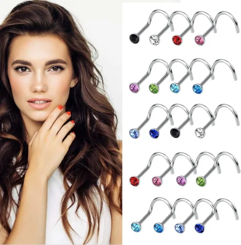 Vista 4 de Sumdirect Rhinestone acero inoxidable nariz anillo cuerpo joyería, SYNCHKG067468, Multicolor, 1