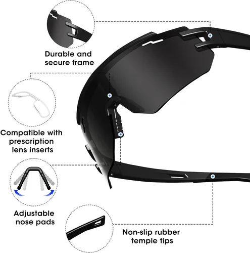 Vista 4 de AVV Gafas de sol polarizadas UV400 para ciclismo, béisbol, resistentes al viento, antivaho para deportes al aire libre, marco ligero para hombres