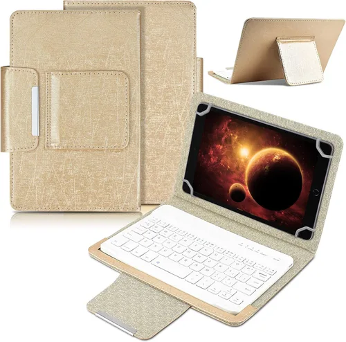 Vista 10 de DETUOSI Funda universal para tableta Android de 8.0 pulgadas con teclado, teclado Bluetooth inalámbrico extraíble + funda de piel sintética +