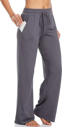 Vista 4 de ADANIKI Pantalones deportivos para mujer, pantalones de yoga con bolsillos para mujer, pijamas de trabajo, pantalones de pierna ancha con cordón