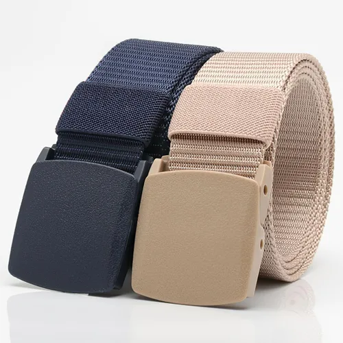 Vista 4 de Cinturón táctico militar respirable de nylon de los hombres de la lona con la hebilla plás Beige
