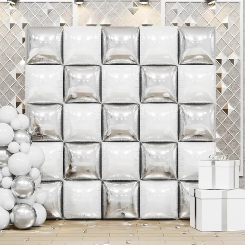 Vista 18 de Globos cuadrados metálicos dorados y negros de doble cara para pared, globos de aluminio cromado de 19 pulgadas, kit de arco de túnel para despedida