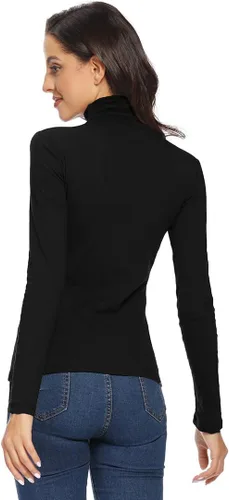 Vista 4 de Camisetas térmicas de manga larga con cuello alto para mujer, suaves, ajustadas, de algodón