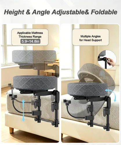 Vista 5 de Reposacabezas de masaje para cama, soporte de masaje ajustable con soporte para teléfono Soporte de cabeza de masaje para colchón, almohada de Gris