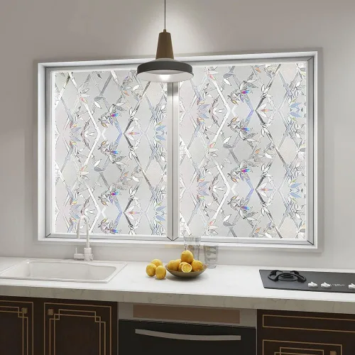Vista 4 de Película de privacidad para ventana, película 3D de vitrales, calcomanías decorativas de vinilo para ventana, película de adherencia estática,
