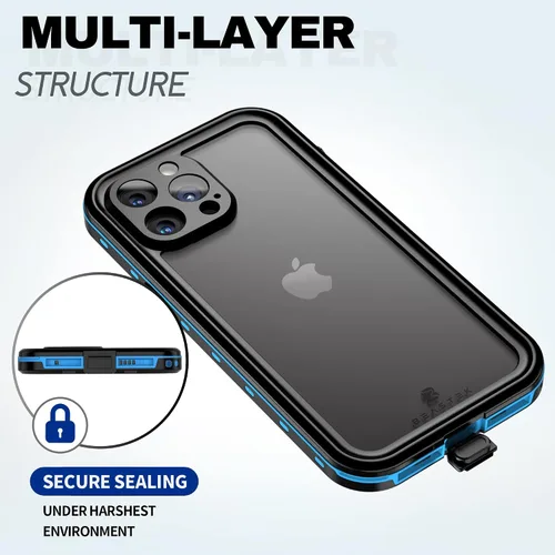 Vista 8 de BEASTEK Funda impermeable para iPhone 13 Pro, serie TRE, a prueba de golpes, a prueba de polvo, IP68, con protector de pantalla integrado, cubierta