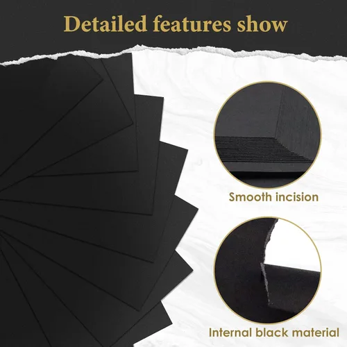 Vista 4 de RYKOMO 100 hojas de papel de cartulina negra de 8.5 x 11 pulgadas de grosor, cartulina de 75 libras, 200 GSM, papel negro pesado para invitaciones
