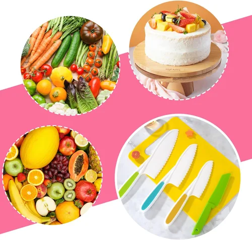 Vista 4 de Reaeon 5 piezas de juegos de cocina para niños reales, herramientas de cocina Montessori, juego de cuchillos para niños para cocina real, 4 piezas