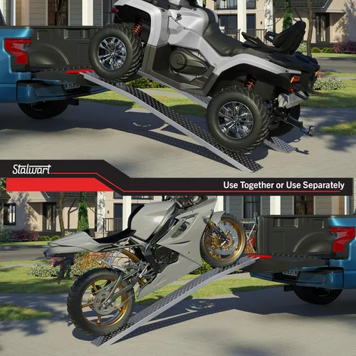 Vista 4 de Rampas de carga – Juego de dos rampas de 69 pulgadas para ATV, motocicletas, cortacéspedes, carritos y más – Juego de rampas de coche de capacidad