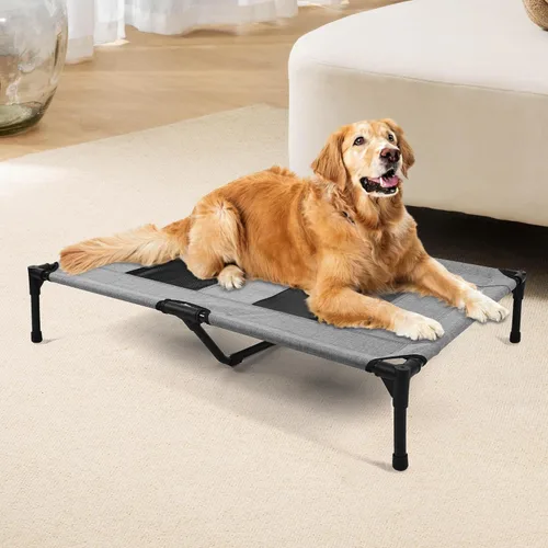 Vista 14 de Cama elevada para perros al aire libre, cuna elevada portátil con refrigeración, cama lavable para mascotas, perros pequeños, color negro